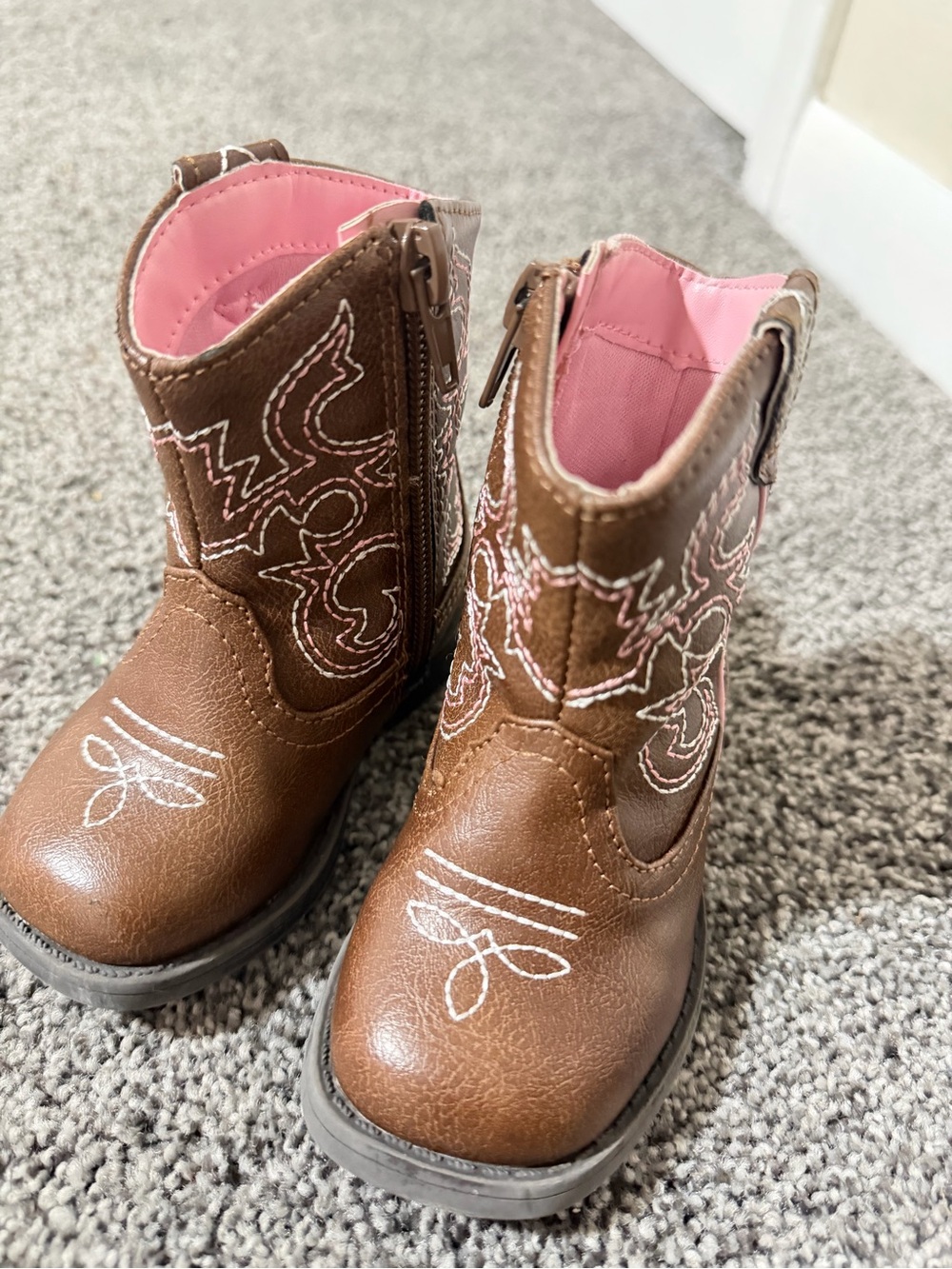 Brown Cowboy Boots with Pink Lining